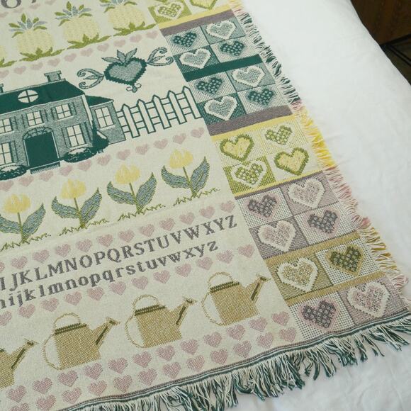 Vintage Cottagecore Throw Blanket Tapestry Granny Afghan Cute 90s Farmhouse - Picture 5 of 13